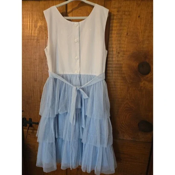JONA MICHELLE Girls Blue Tulle Embroidered Floral Party Dress Size 8 - Picture 3 of 6